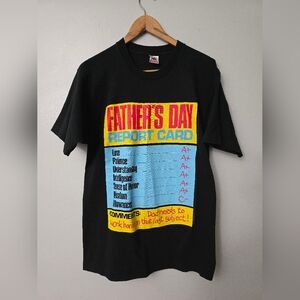 Vtg Fathers Day Report Card Shirt Size Large Black Single Stitch USA 90s Humor